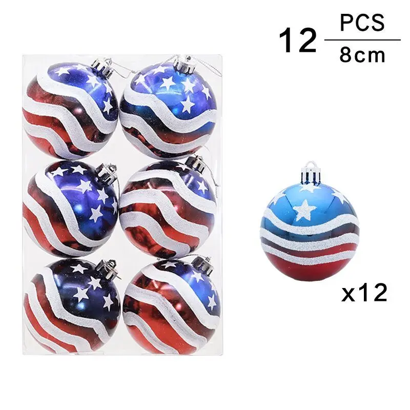 8 см Рождественский пластиковый шар, окрашенный как звезды и полосы для украшения Дня независимости