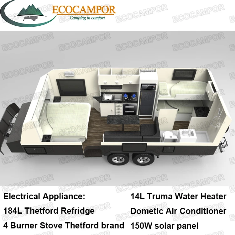 EcoCampor RV база Кемпинг праздничные серебряные фургоны с кухней для