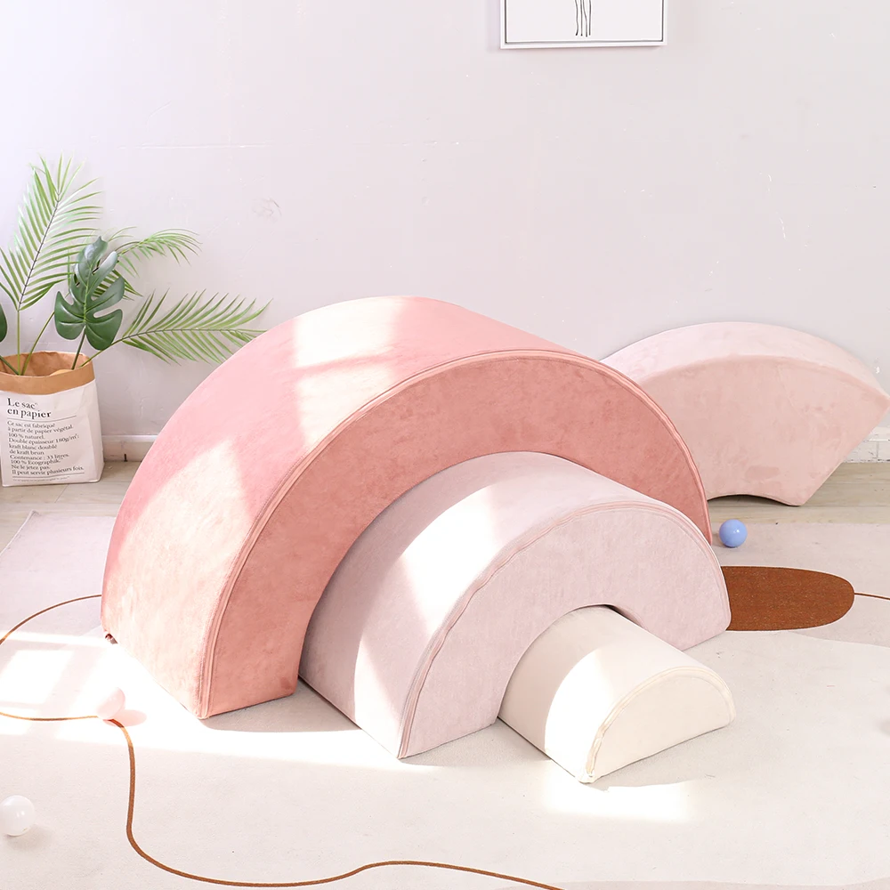 Foam Kids Play Couch Colorful Rainbow Shape Kids Play Games Nugget Couch Foldable Indoor Modular Kids Sofa