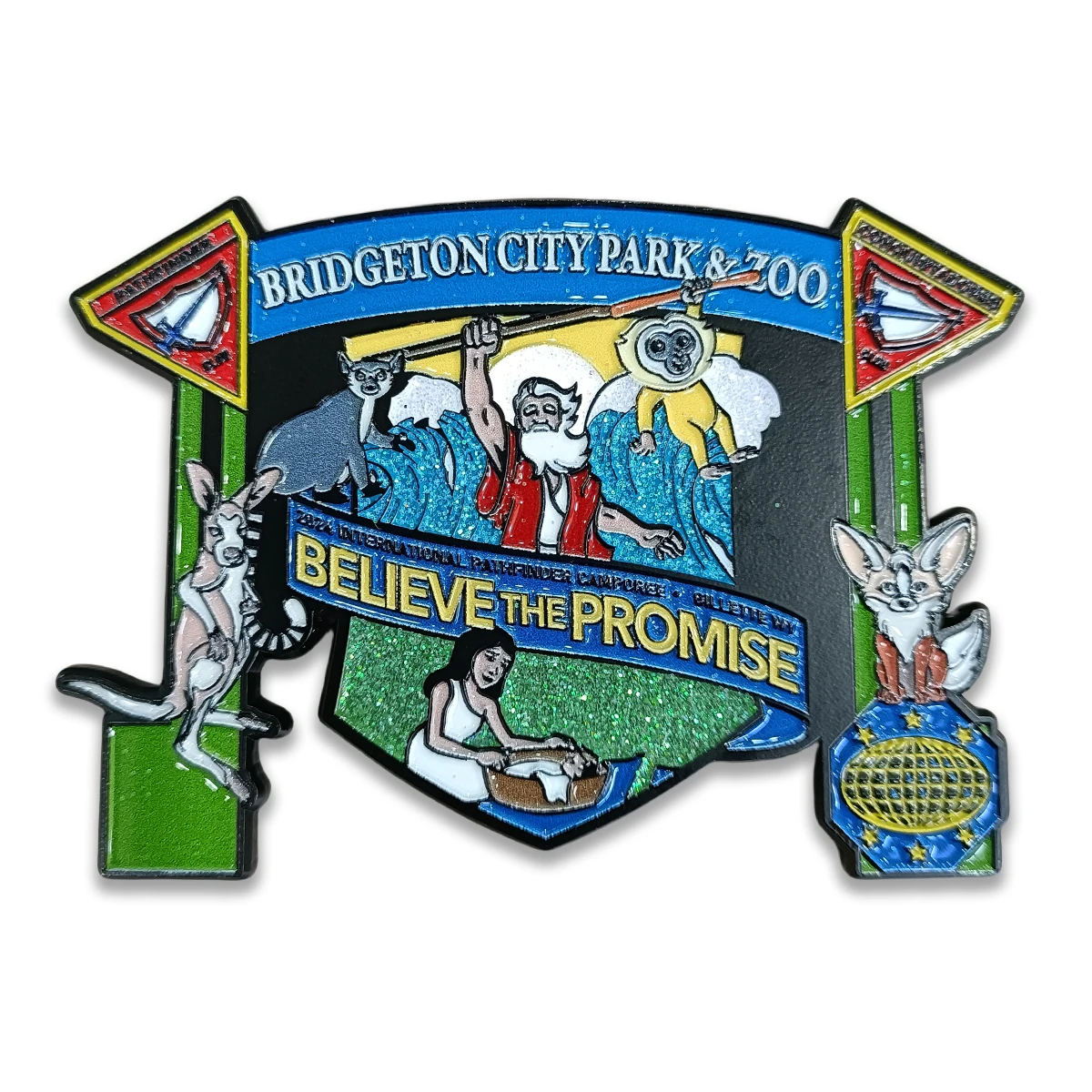 Low MOQ Pathfinder Club Believe the promise Custom Creative Badge Enamel Metal Brooch Lapel Pin Camporee pin Folding pin