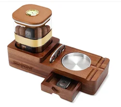 SEMKONT Cigar Display Humidor and Detachable Wooden Cigar Ashtray Set with Sealed Cigar Jar Tray for Home and Office