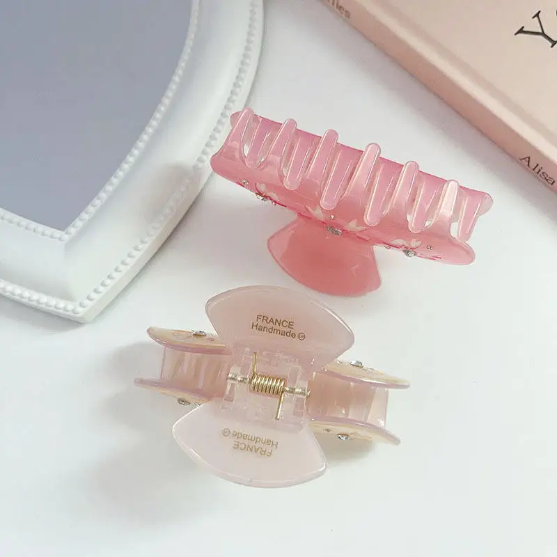 Wholesale custom baby hair claw clips girls rhinestone pink diamond bow hair accessories for children