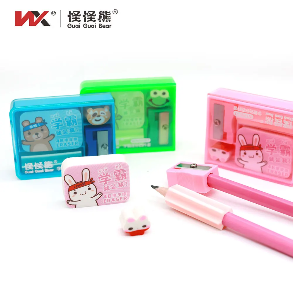 Cartoon Rabbit Student Supplies Set Factory Direct School Stationery with Eraser Pen Holder Pencil Sharpener for Children