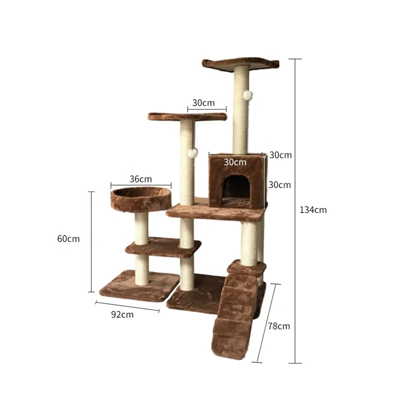Wholesale sisal castle large climbing scratch post wood condo furniture tower cat tree