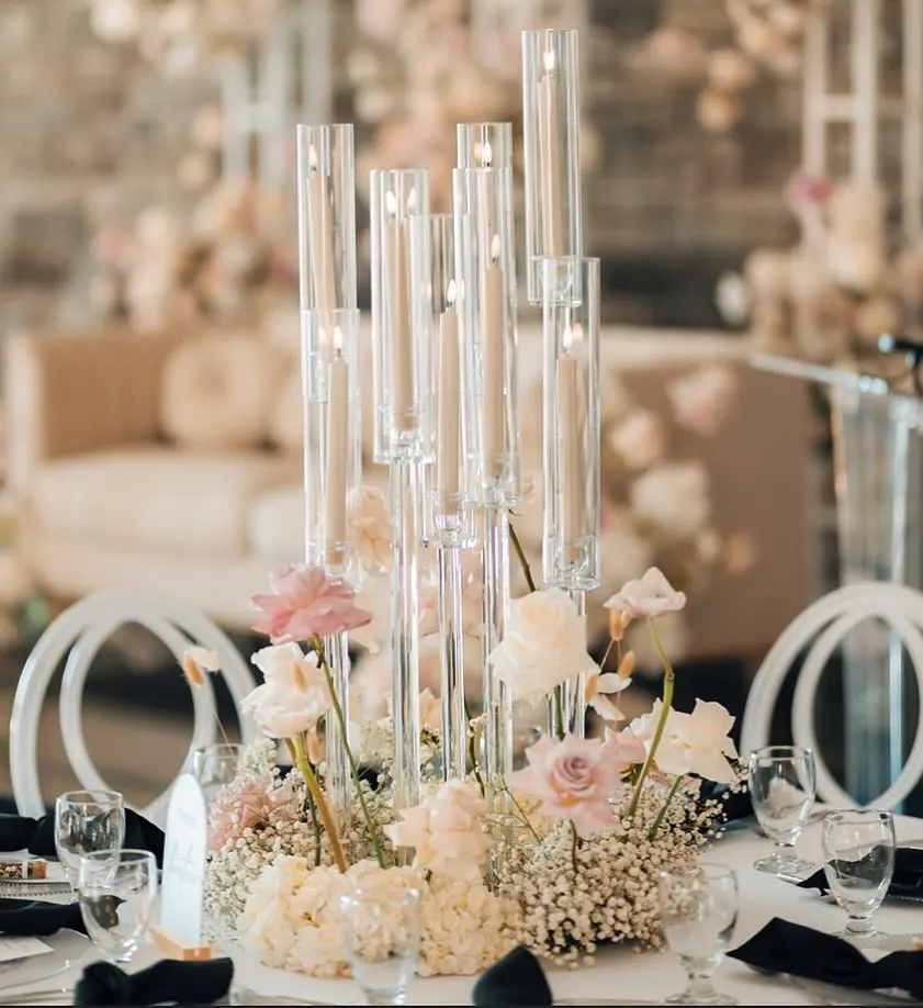Crystal Clear Acrylic Candle Holder Candelabra Centerpieces for Wedding Party Table Decoration