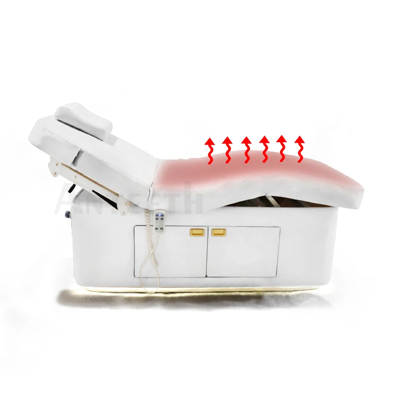 Anteeth Spa Furniture Electric Massage Table Bed Wooden Base Cabinet Treatment Table 2 Motors Adjustable Thermal Massage Bed