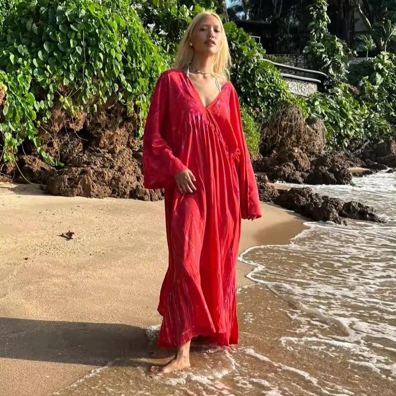 Blockprint Maxi Casual Dress For Womens Rayon Fabric Closed Neck Women Dress From Indian Manufacturer And Exporter