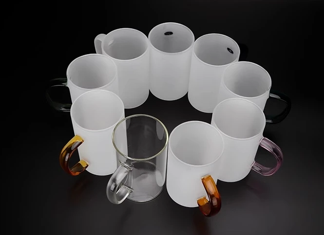 Borosilicate 10oz clear sublimation glass blanks cup sublimation beer can glass with colorful handle
