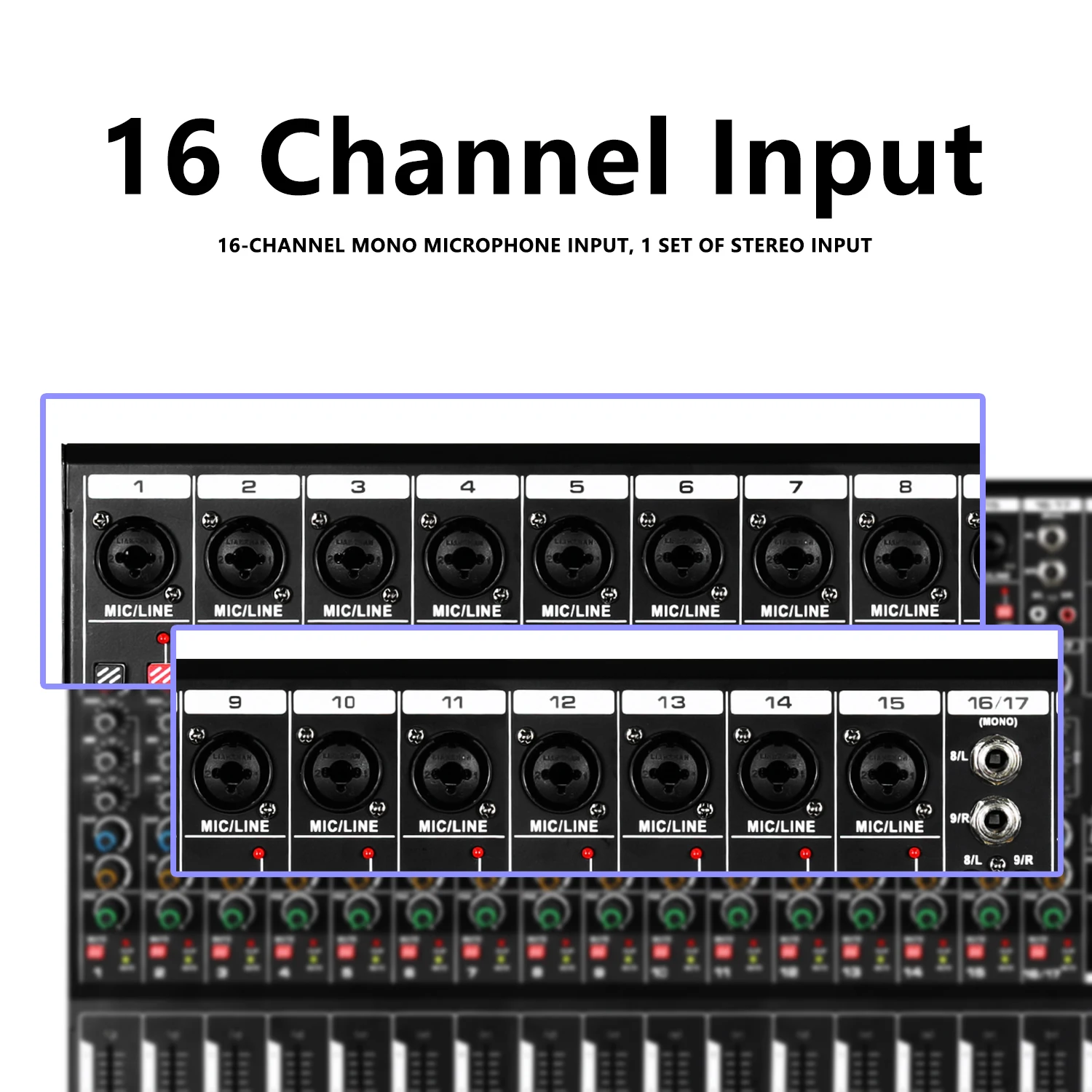 GAX-Q16 Recordio High Quality Audio Mixer Professional Digital Stage Mixer With 99DSP 7 Segment Equalizer