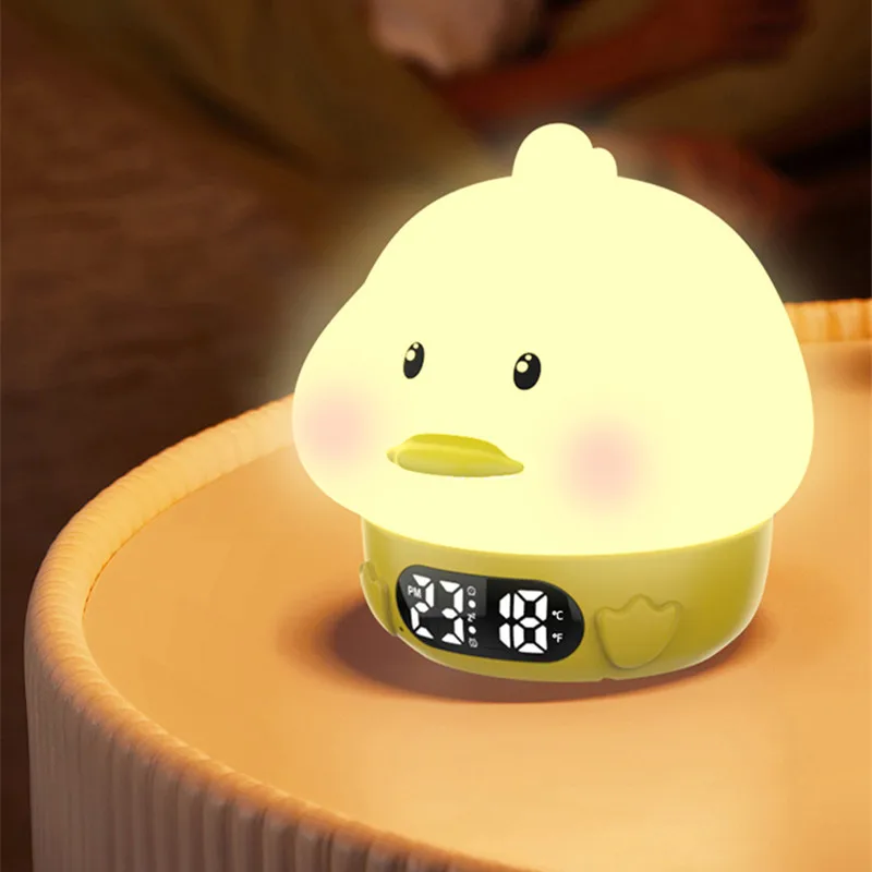 Lonvel Bedroom Decor Time Clock Baby Night Light USB Rechargeable Cute Lamp Silicone Dimmable Duck Night Light Tap Control Lamp