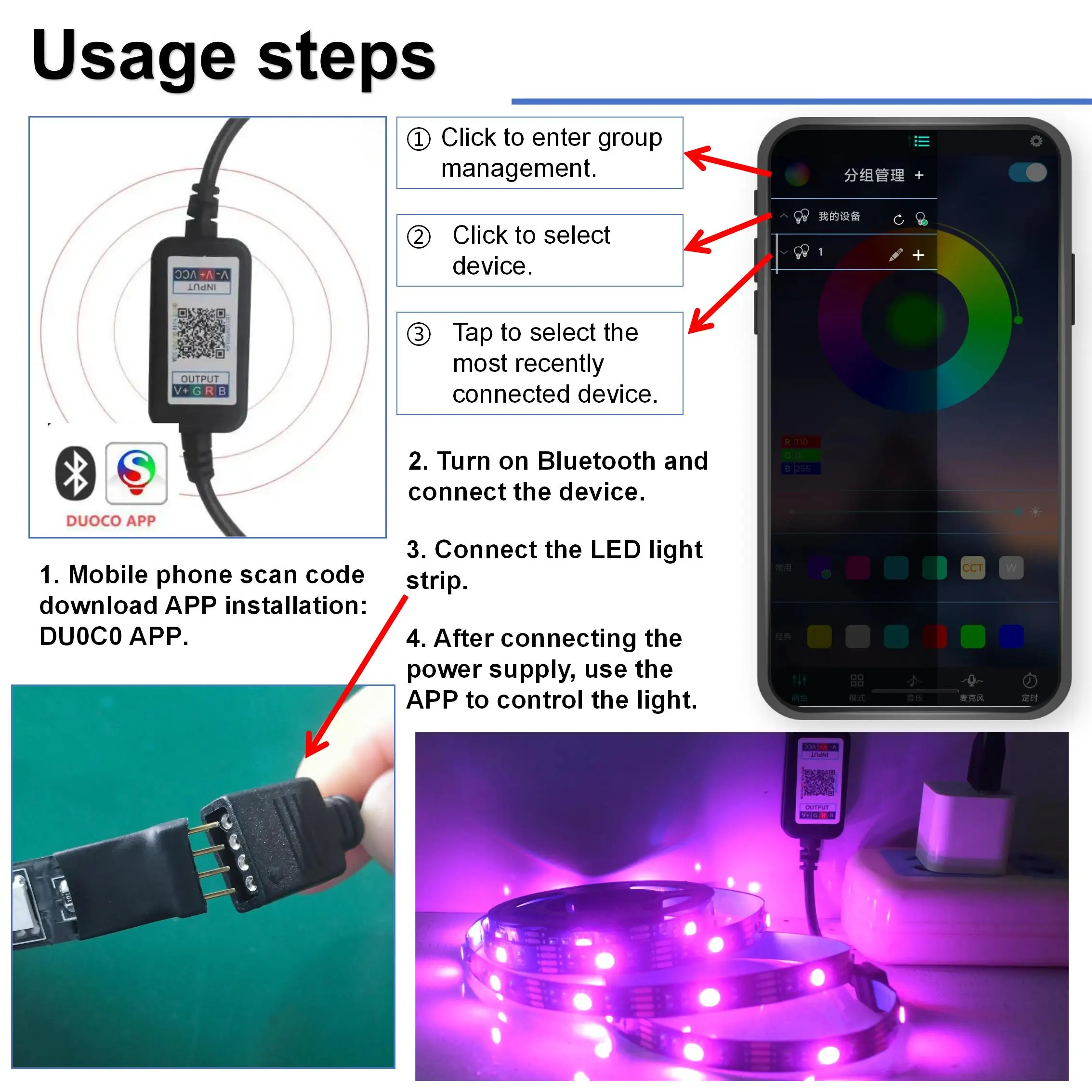 Производитель мини RGB синий зуб 1 м набор 5 В USB Светодиодная лента с приложением диммер