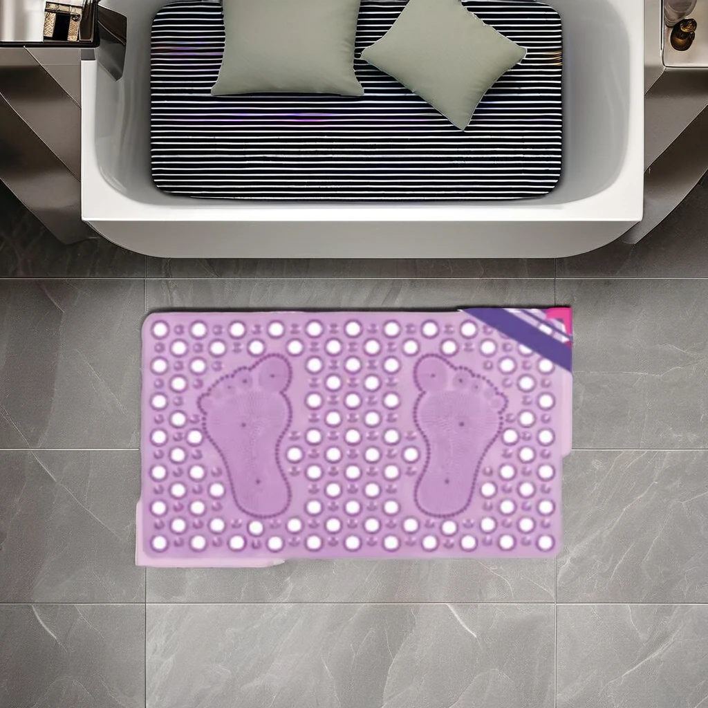 High quality multi-color PVP material bath mat feet pattern purple shower non-slip bathroom mat