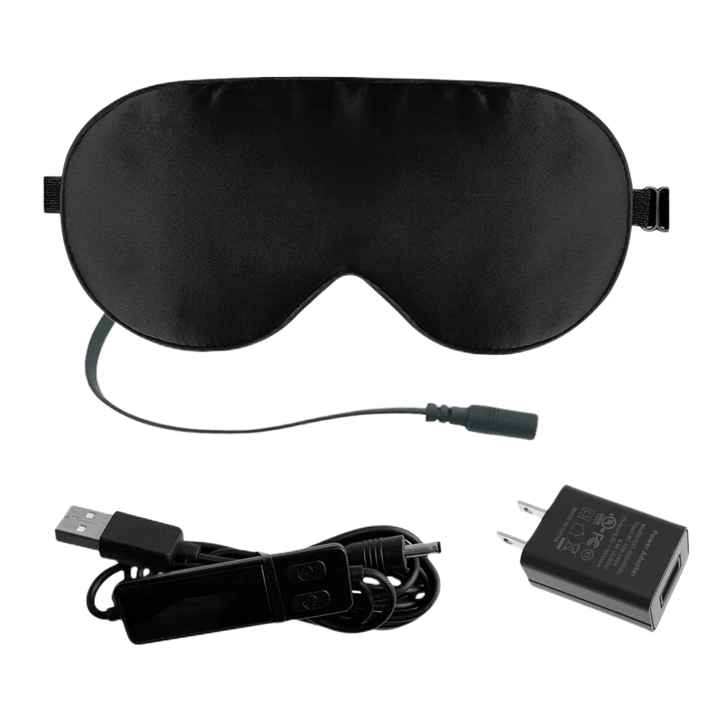 Reusable Black Mulberry Silk USB Heated Eye Mask for Napping and Traveling