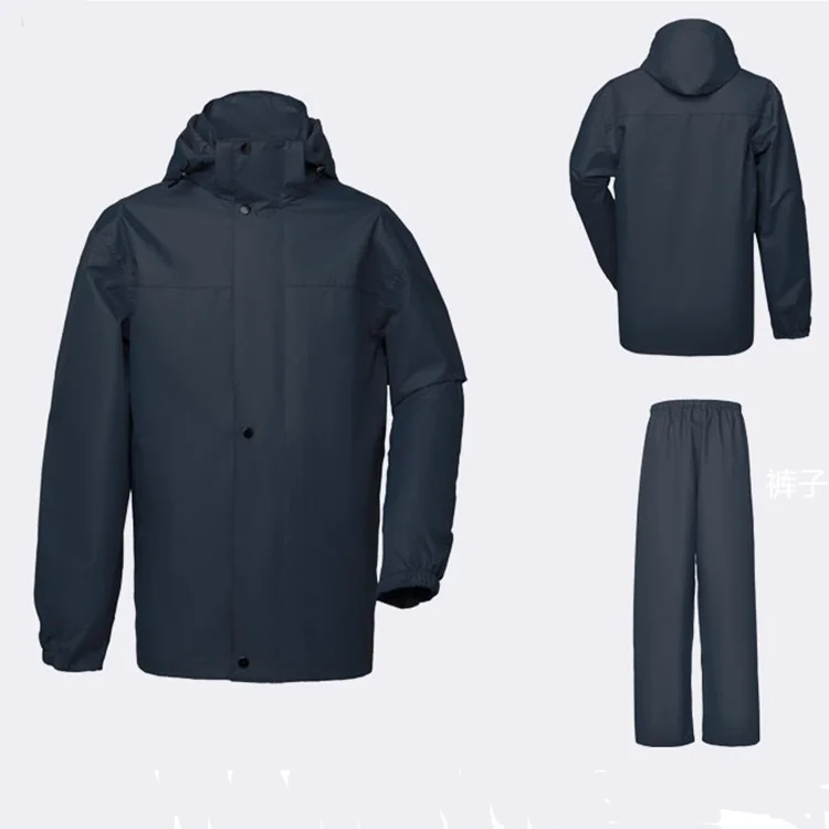 Custom adult rain suit thickened split raincoat rain pants with safety reflection and zipper cuffs with beef sash