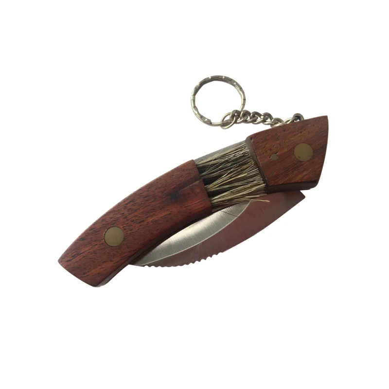 good quality wooden handle Outdoor Camping Mushroom picking Foraging Folding knife with brush