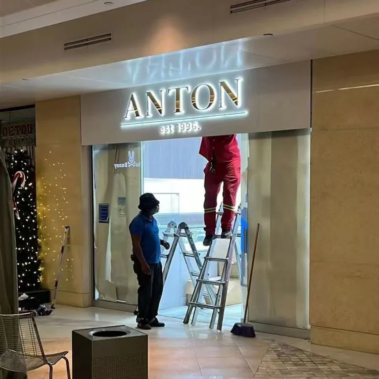 Storefront signs outdoor custom hotel sign metal stainless steel logo mirror gold backlit logo sign 3d wall gold chrome letters