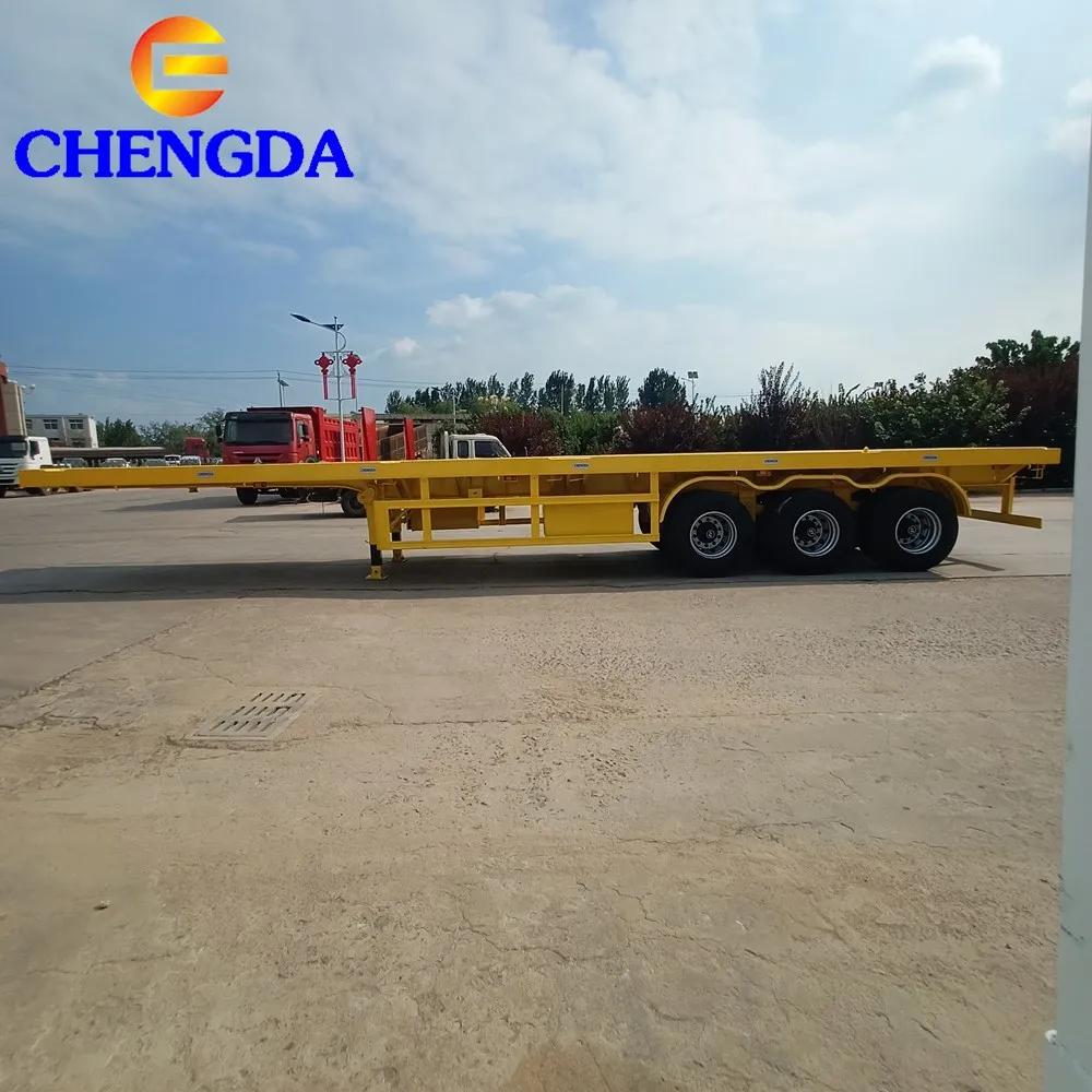 Shipping Container Flatbed Semi Trailer 3 Axle Flat Bed Truck Trailer for Sale 40ft 60 Ton Steel Panda Semi-trailer CN