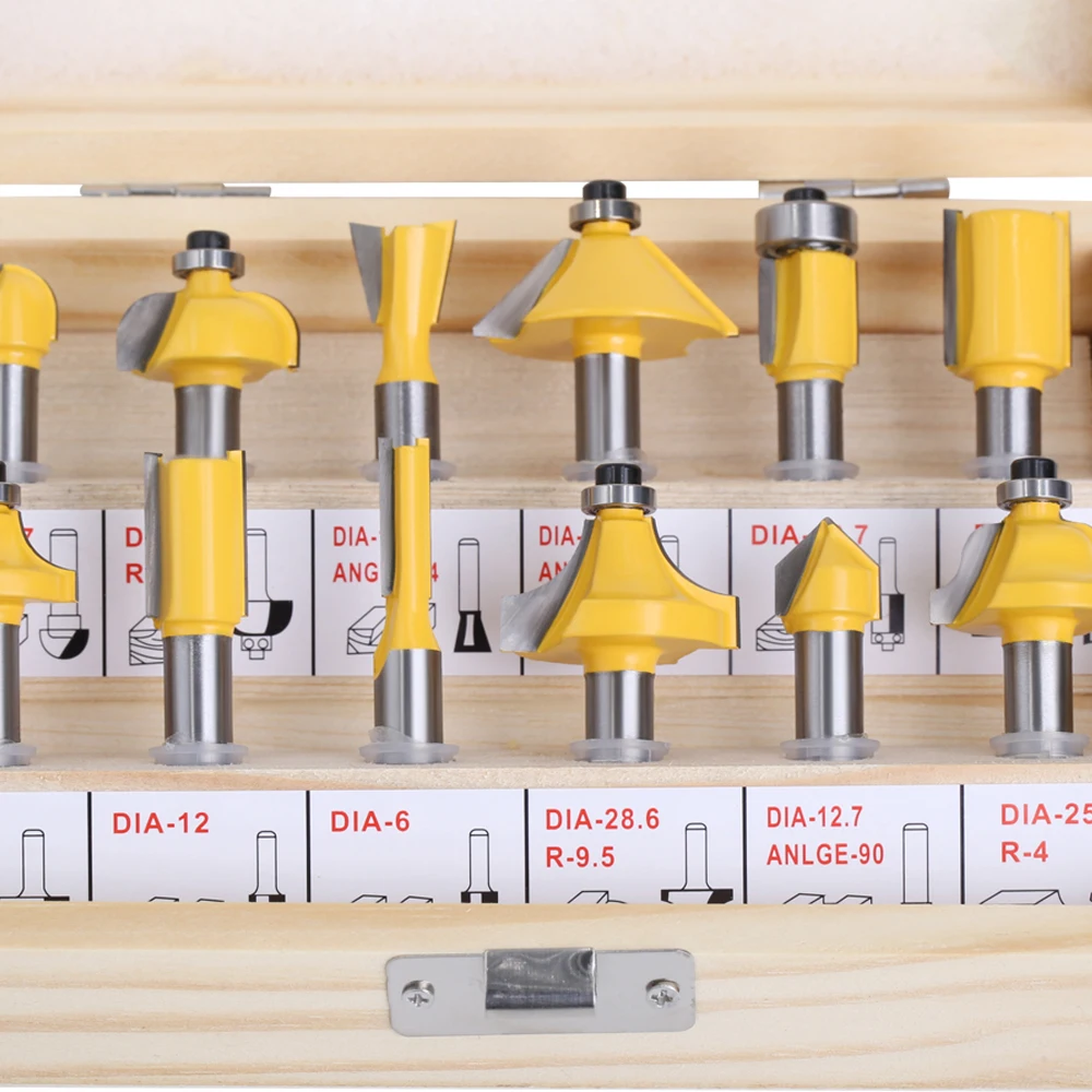 LAVIE 12pcs 6. 8.1/2.1/4 Shank Wood Packing  Router Bit Set Trimming Straight Milling Cutter For Wood Working Tungsten Carbide