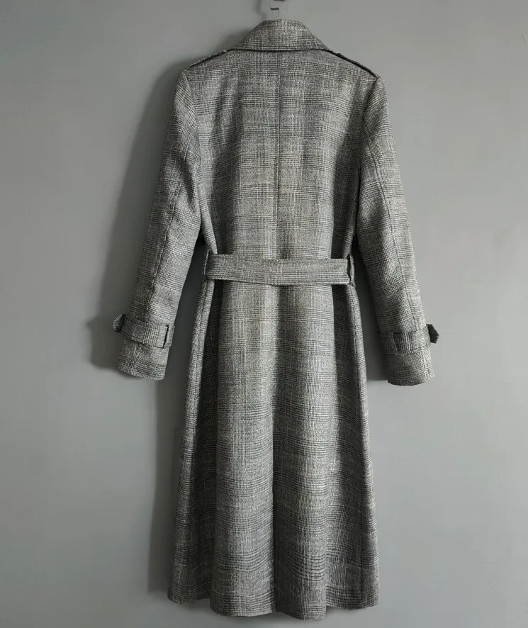 OEM 2020 New Fashion Spring Fall Plaid Turn Down Collar Women Trench Coat