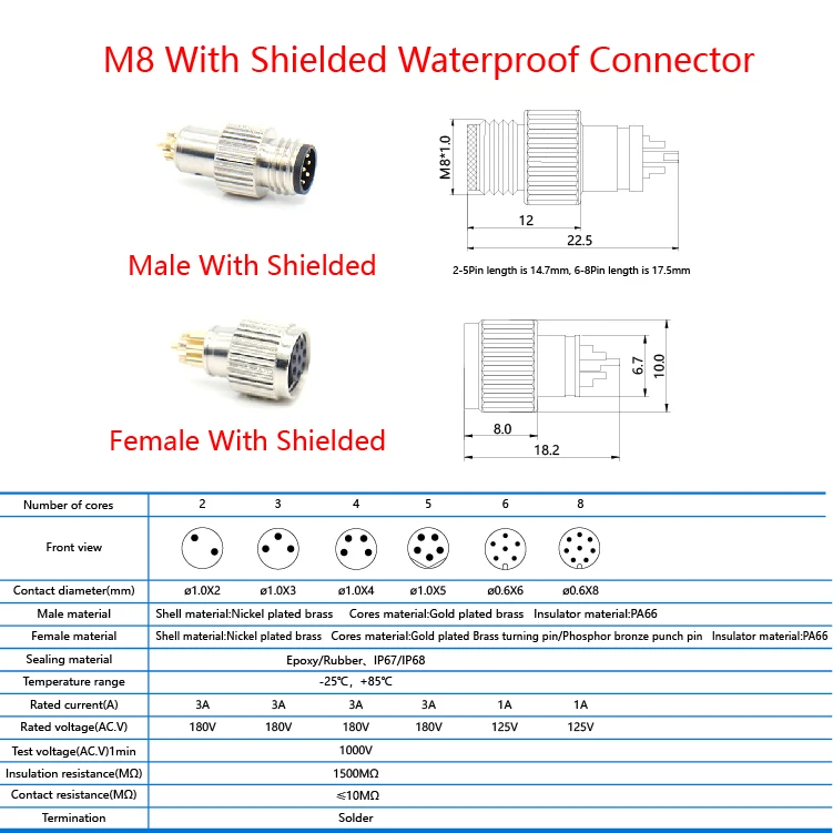 Made in China M8 circular connector m12 connector 5 pin M8 connector 4 -12 pin for monitoring system Waterproof M8 Adapter