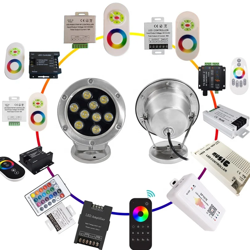 Подводные светодиодные фонари для фонтанов, 4 кабеля для небольших фонтанов