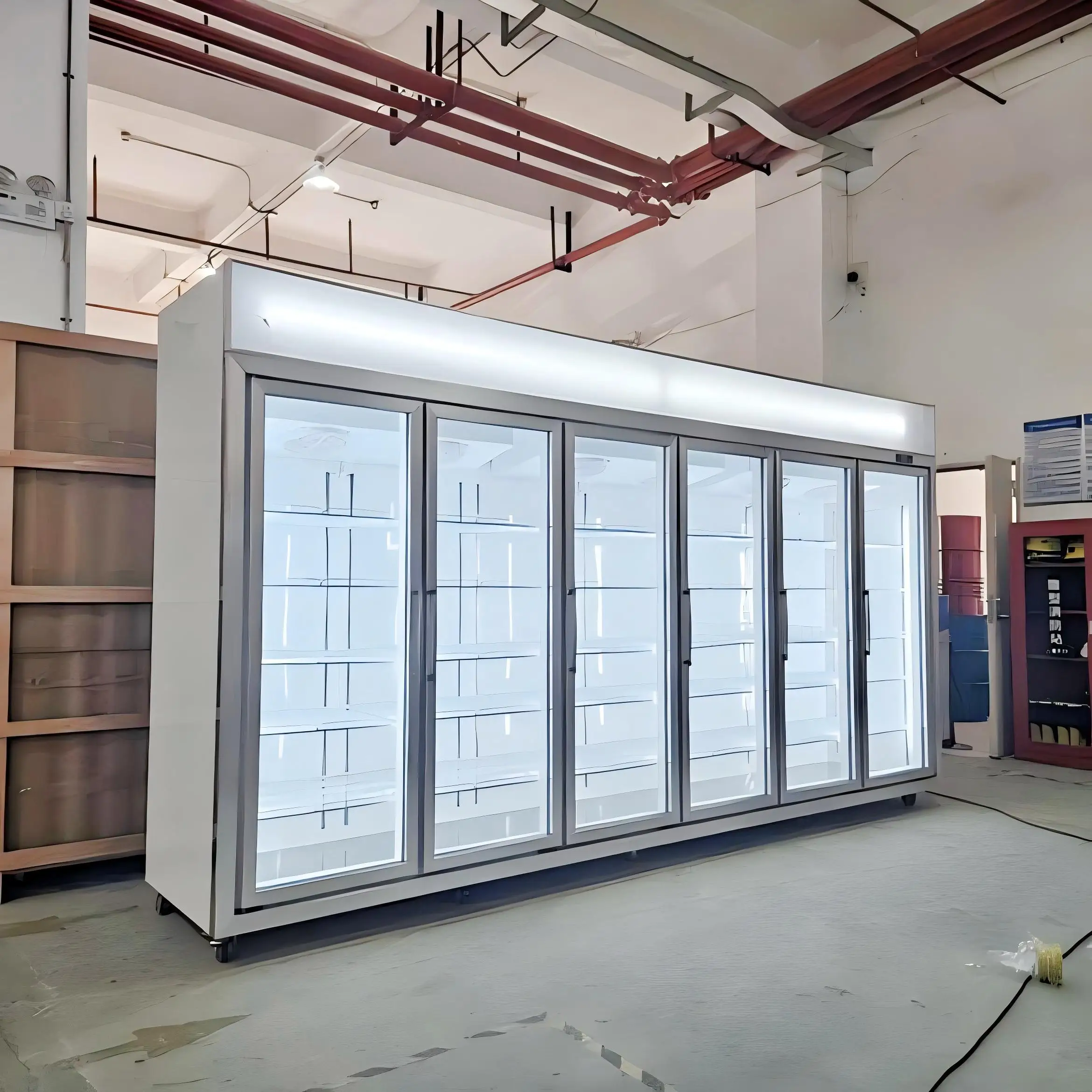 Upright Single-Temperature Vertical Refrigerator with Glass Door Beverage Ice Cream Display Supermarket Shops Cool Climate Type