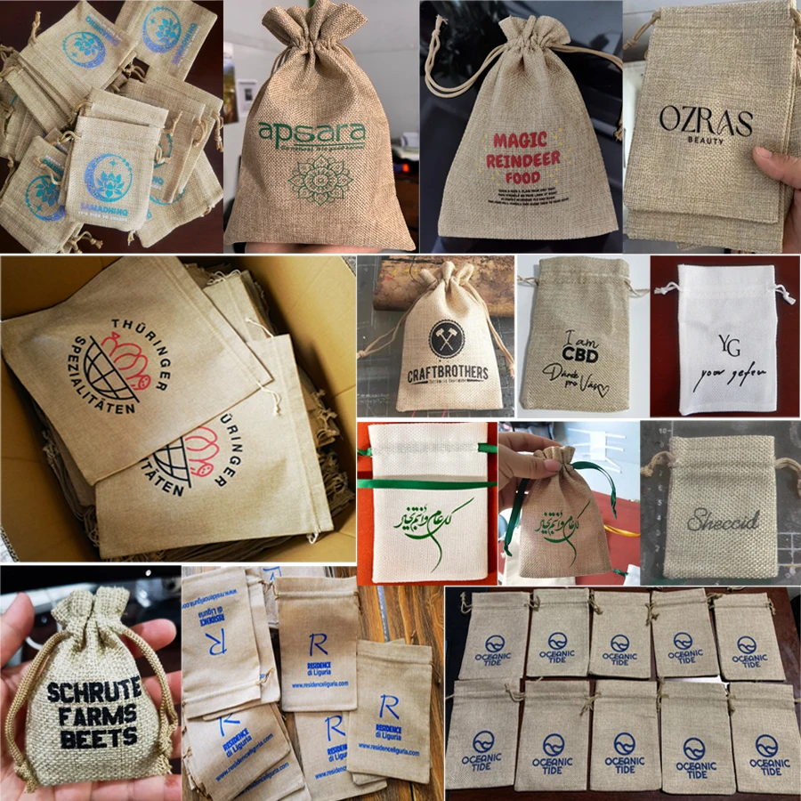 Burlap Linen Jute Drawstring  customizable logoparty dinner gift packaging bagwedding candycoffee beans jewelry gift bag
