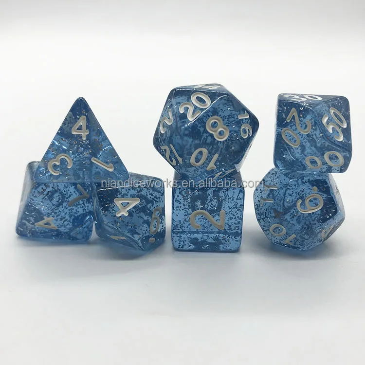 bulk translucent glitter bule dice polyhedral  acrylic dice set dnd