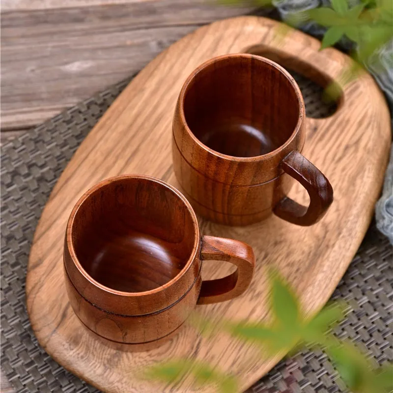 Wooden Beer Mug Water Cup Oak Wood Style Classic Antique High Quality for Bar Party and Home Use