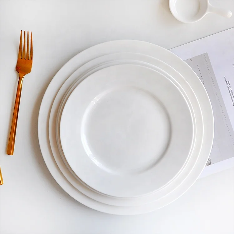 custom logo personalised printed decal white ceramic dinner plates bone china dishes set  for wedding