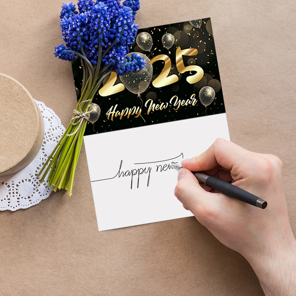 12pcs/Set 2025 New Years Greeting Cards with Envelops for Happy New Year Party Supplies