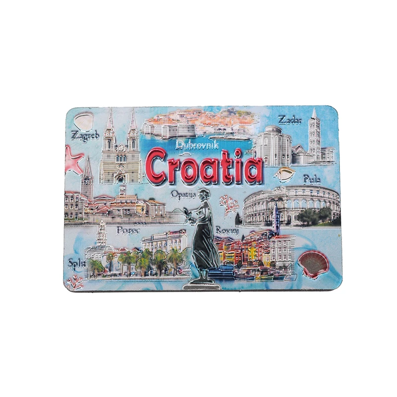 New Style OEM Custom Rectangle Croatia Style Tin Foil Praha Souvenir Fridge Magnet Hrvatska Landmark PVC Soft Magnet