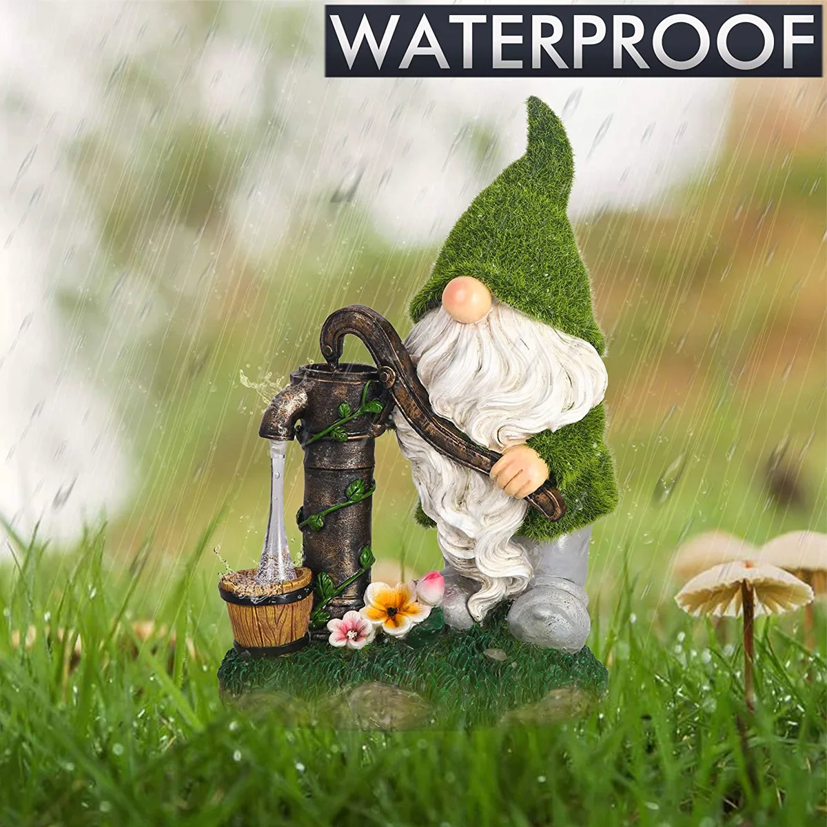 
Garden Decorations Gnome Outdoor Solar Lamp Resin Ornament Handicraft Cartoon Statue Dwarf Water Presser 