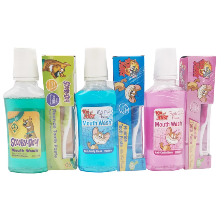 
Fluoride Tooth Paste Anti-cavity Rinse Kids Cleaning Mouth Wash Set with Toothbrush 