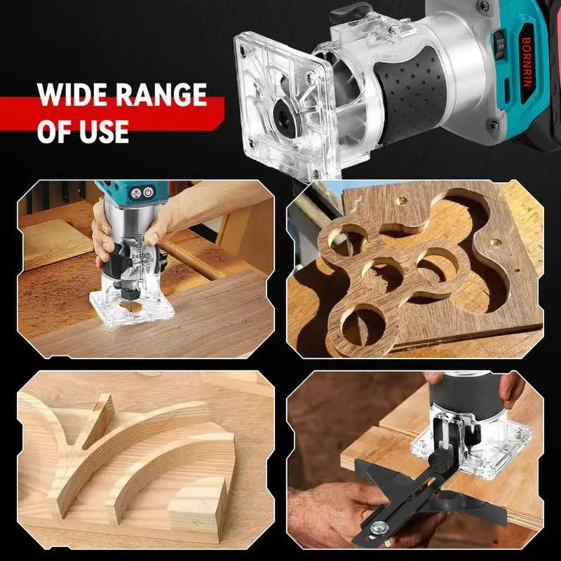 21V Portable Adjustable 6Speed Cordless Trimmer Hand Wood Router Trimming Machine Brushless Lithium Battery Wood Trimmer Tools