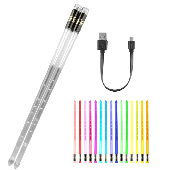 Multi 15 Colors Luminous Drum Stick 5A LED Light up with Switch USB Rechargeable Drumsticks