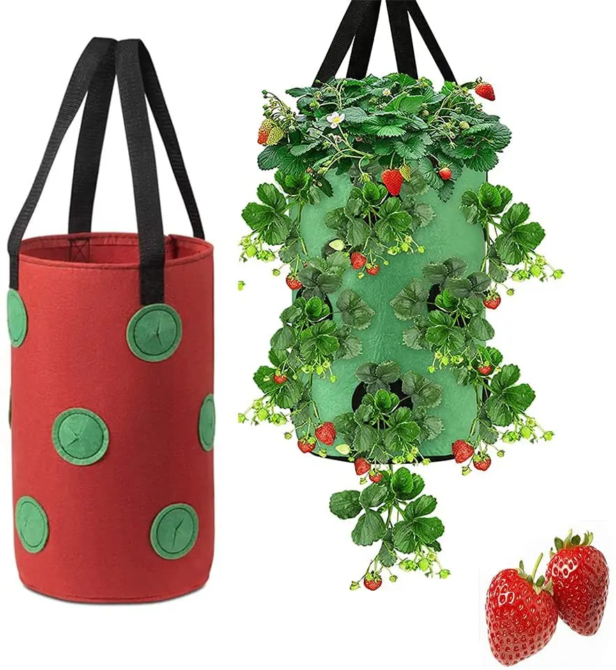 Non woven pots planter felt plant grow bags for strawberry potato seeds Reusable felt fabric hanging strawberry tomato planter