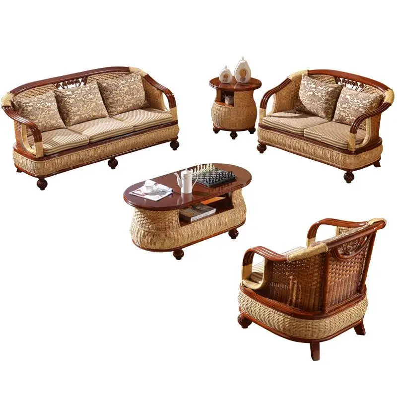 Rattan sofa three-seater combination set living room natural rattan furniture