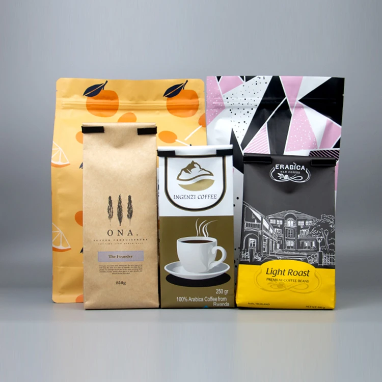 Block bottom bags bolsa doypack custom printed flat bottom pouch coffee packaging bags coffee stand up pouch with valve