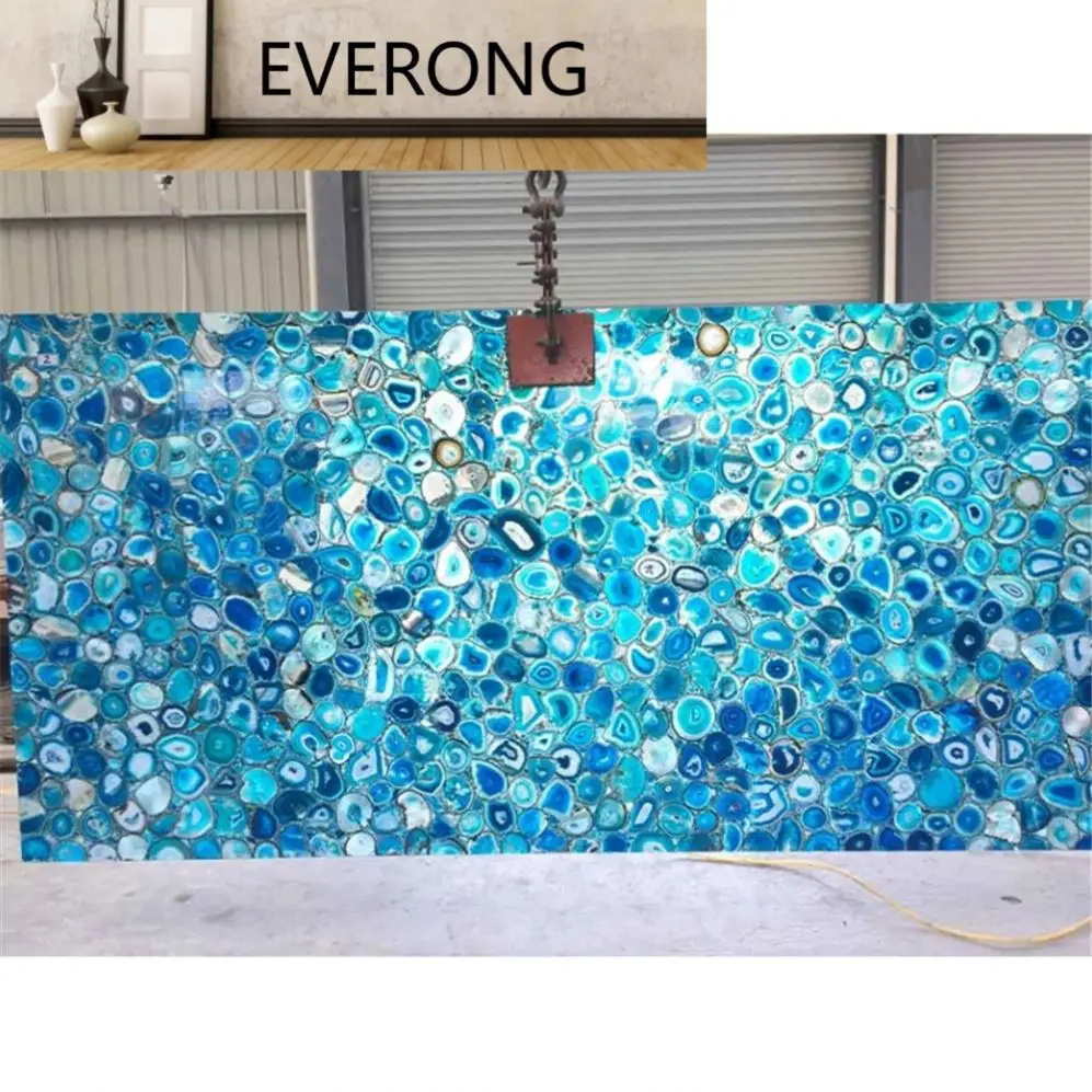 Translucent Stone Marble Factory Wholesale 5mm Natural Jade Blue Agate Slab Panels Polished Interior Design Gemstone Slab