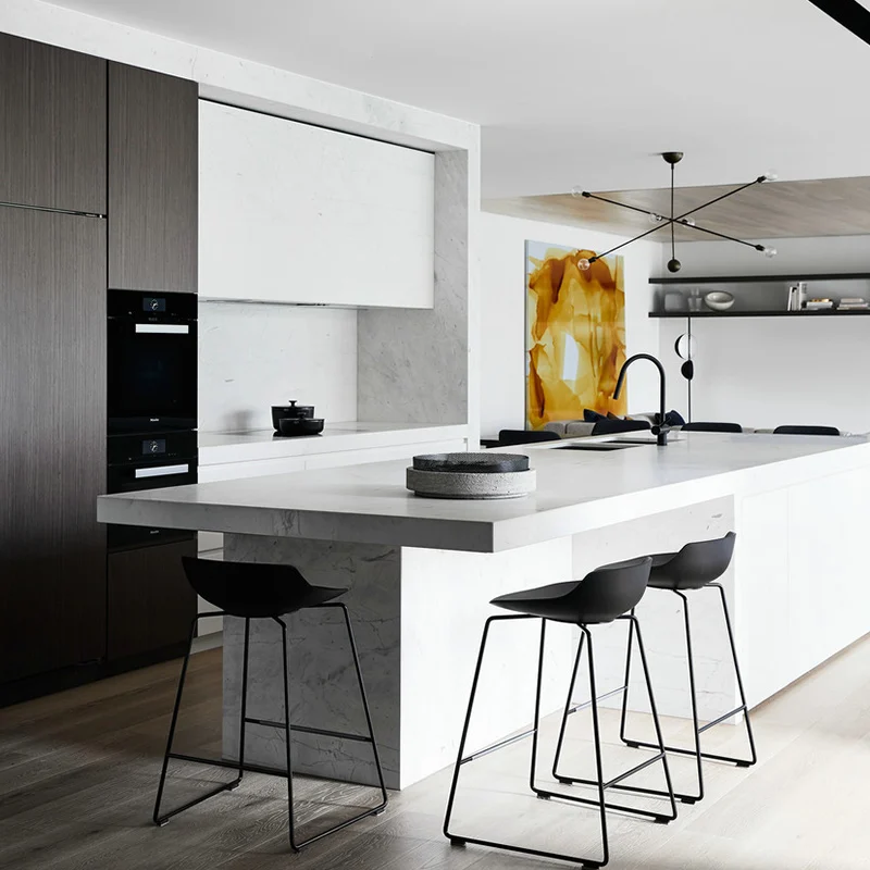 White Matt Modular kitchen with island Peninsula