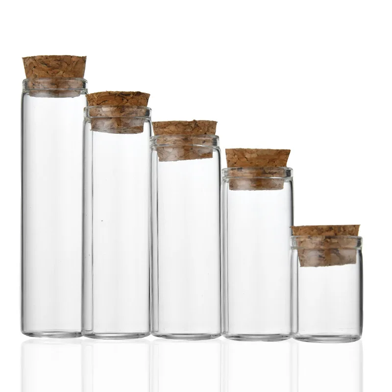 Tubular Straight Mouth High Borosilicate Glass Bottle Empty Refillable Storage Glass Tube bottle With Cork Stopper