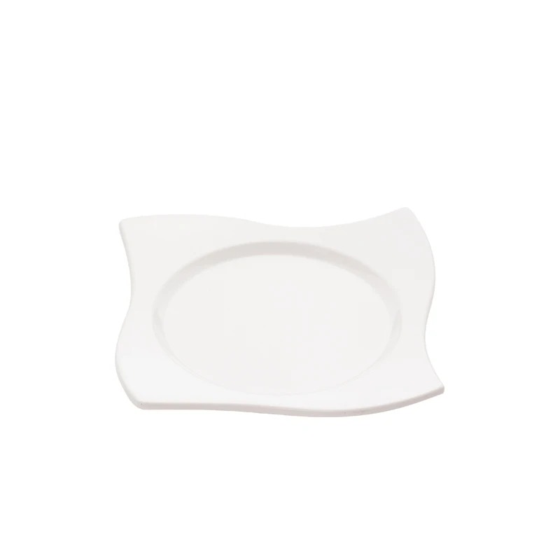 Novelty Melamine Dinnerware White Wavy Edge Square Plate 8 inch Melamine Camping Dishes