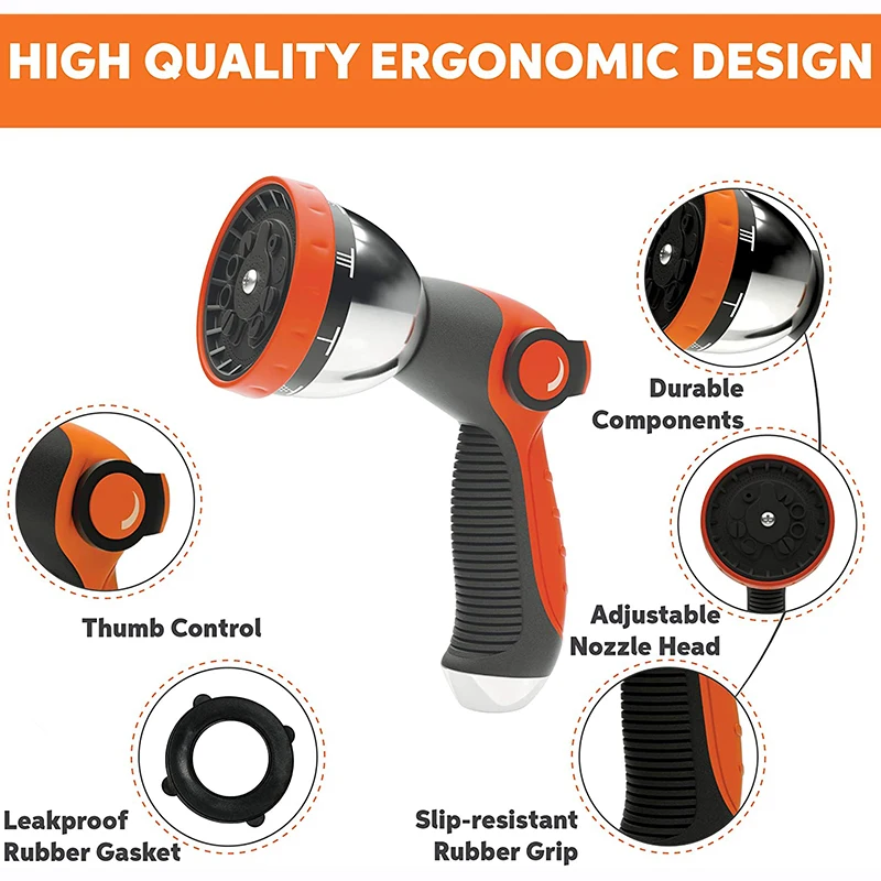 Flexible Garden Hoses Sprayer Quick Connector Adjustable 10 patterns Thumb Control Ergonomic Handle Garden Hoses Nozzle Sprayer