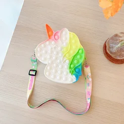 Hot Sale Fashion Silicone Bubble Macaron Cute Unicorn Shoulder Bag Stress Relief Push Bubble Fidget Bag