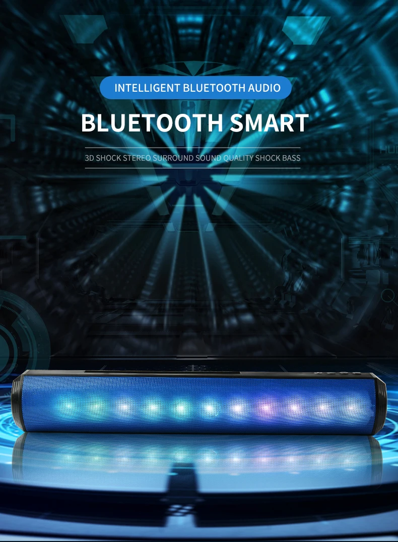 BD68 10W Wireless Soundbar Speaker Colorful Flashing Light Stereo Subwoofer Party Speaker With Sound Blaster Handsfree FM