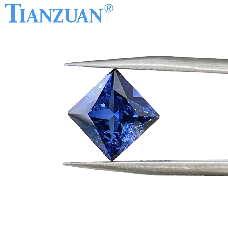 Good Quality Lab Grown Sapphire Square Shape Princess Cut Cornflower Blue Sapphire Synthetic with Inclusions Loose Gemstones