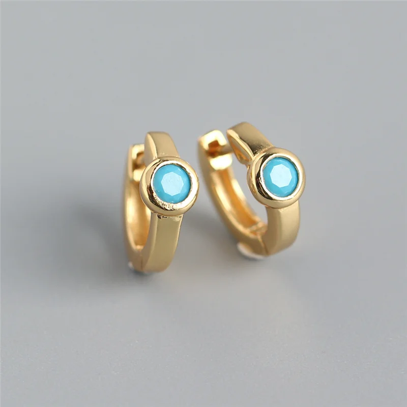 Turquoise Blue Hoop Earrings 925 Sterling Silver Turpoise Hoops with 18K Gold Plated Bohemian Jewelry for Women
