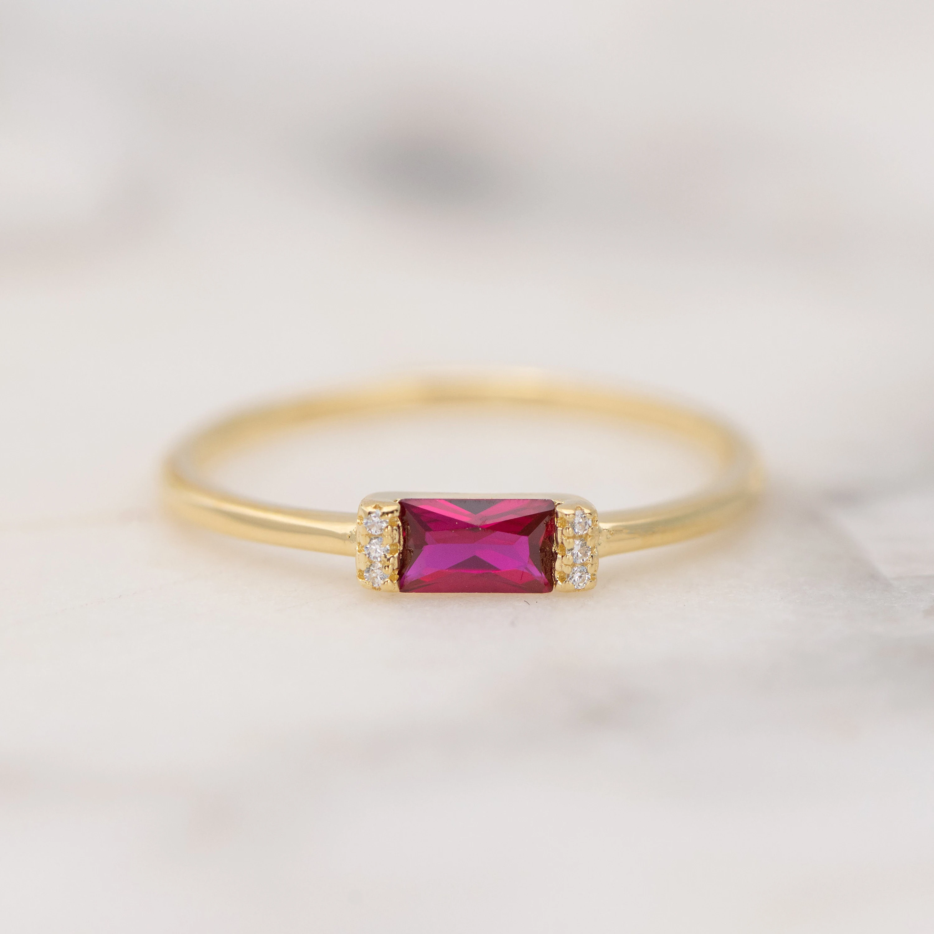 18k Gold Plated Ruby Ring 925 Sterling Silver Womens Lab Created Ruby Ring for Women