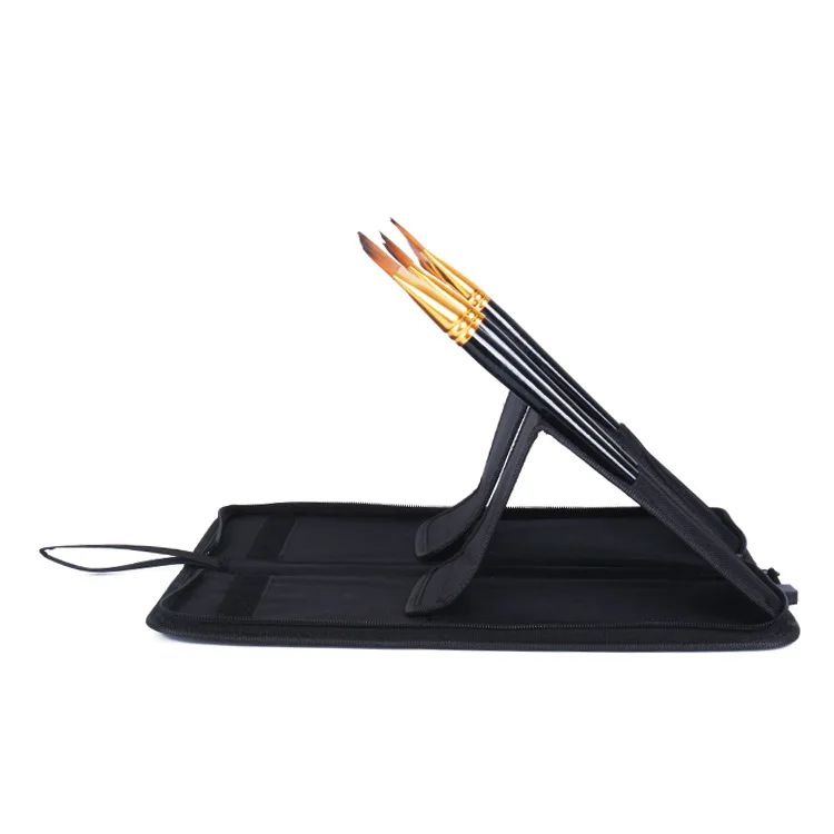 15 Pieces Acrylic Paint Brush Set Long Handle Paint Brushes Gouache Painting Brushes with Zipper Case